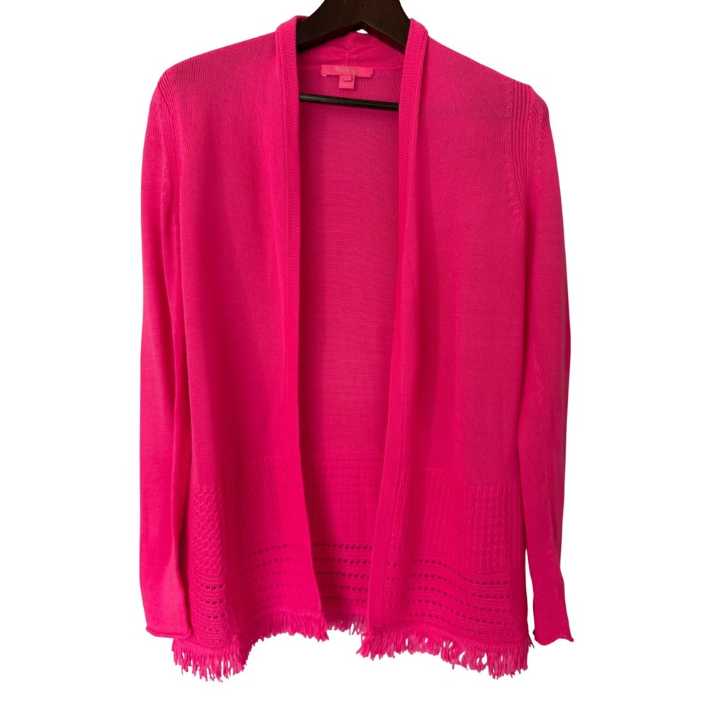 Lilly‎ Pulitzer Noble Cardigan in Pink Isle Open Front Fringe Long Sleeve Size S